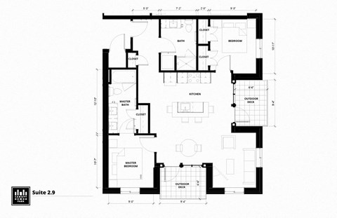 Floor plan for 2 beds, 2 baths, 1041 sqft